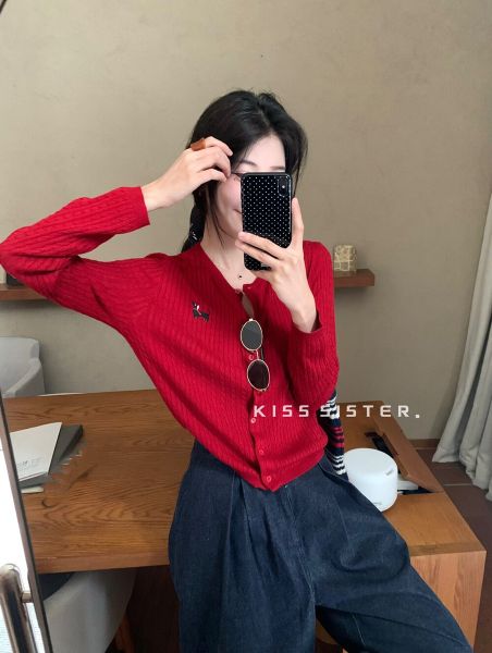  A744-Áo Len Dệt Kim Cardigan Cổ Tròn Dài Tay Cún Con 