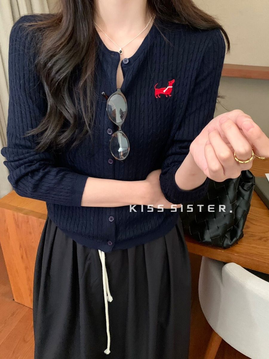  A744-Áo Len Dệt Kim Cardigan Cổ Tròn Dài Tay Cún Con 