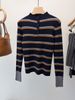  A746-Áo Len Dệt Kim Cổ Đứng Kẻ Sọc Dài Tay Hàn Quốc 