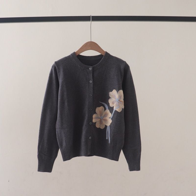  A751-Áo Len Dệt Kim Cardigan Nhánh Hoa Mùa Thu 