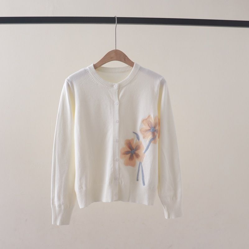  A751-Áo Len Dệt Kim Cardigan Nhánh Hoa Mùa Thu 