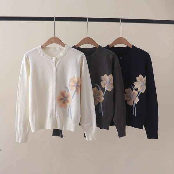  A751-Áo Len Dệt Kim Cardigan Nhánh Hoa Mùa Thu 