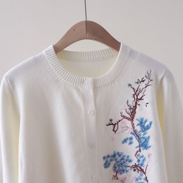  A752-Áo Len Dệt Kim Cardigan Thêu Hoa Lá Mùa Thu 