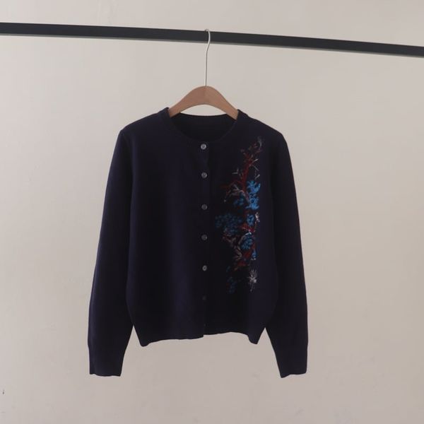  A752-Áo Len Dệt Kim Cardigan Thêu Hoa Lá Mùa Thu 