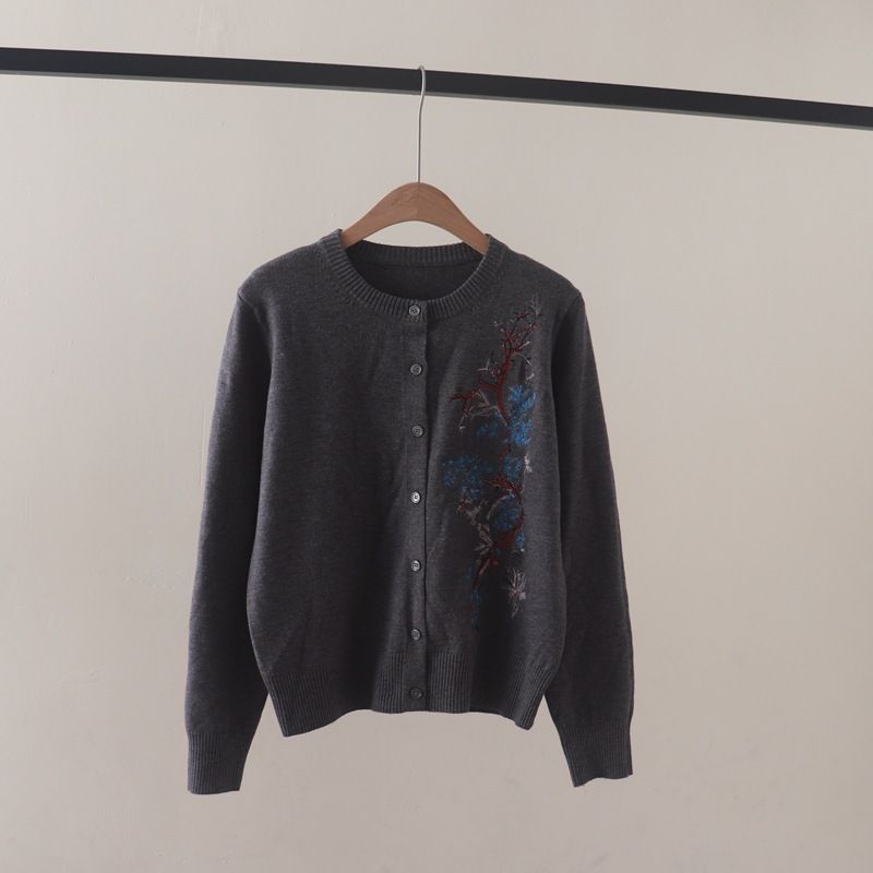  A752-Áo Len Dệt Kim Cardigan Thêu Hoa Lá Mùa Thu 