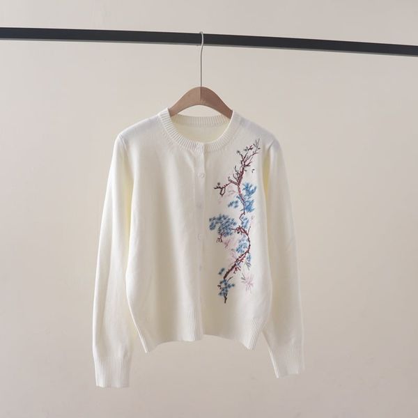  A752-Áo Len Dệt Kim Cardigan Thêu Hoa Lá Mùa Thu 