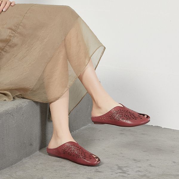  G191-Giày Dép Da Thật Khắc Laser Hoa Văn Cổ Điển 