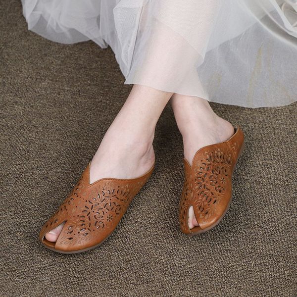  G191-Giày Dép Da Thật Khắc Laser Hoa Văn Cổ Điển 