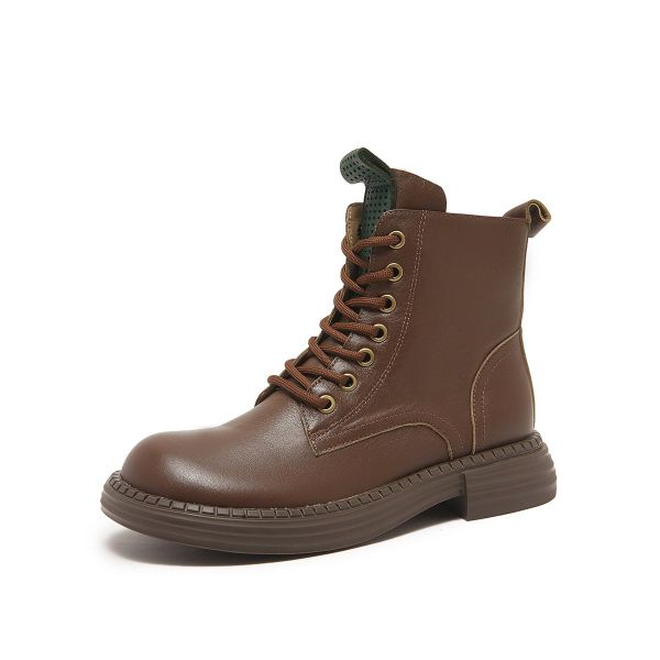  G193-Giày Boot Martin Nữ Da Thật Cột Dây Cổ Điển 