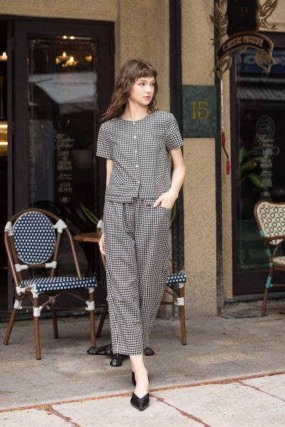  B7-Bộ Sọc Karo Form Lửng Đen Áo A659 + Quần Q277 