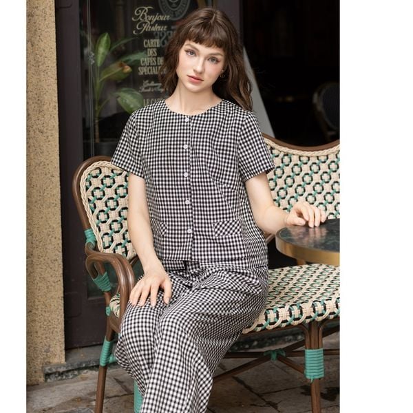  B7-Bộ Sọc Karo Form Lửng Đen Áo A659 + Quần Q277 