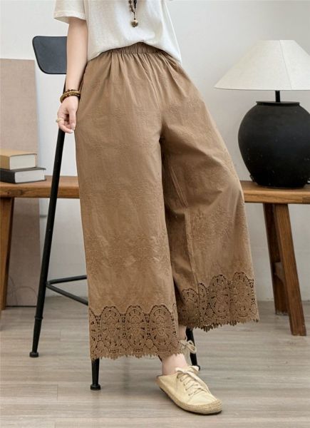  Q288-Quần Ống Rộng Phối Ren Thêu Nghệ Thuật 