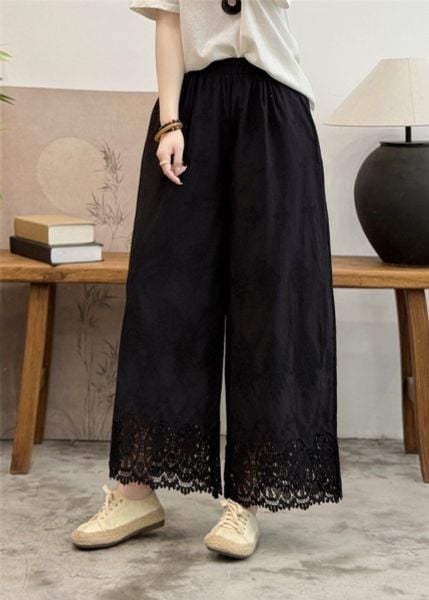  Q288-Quần Ống Rộng Phối Ren Thêu Nghệ Thuật 