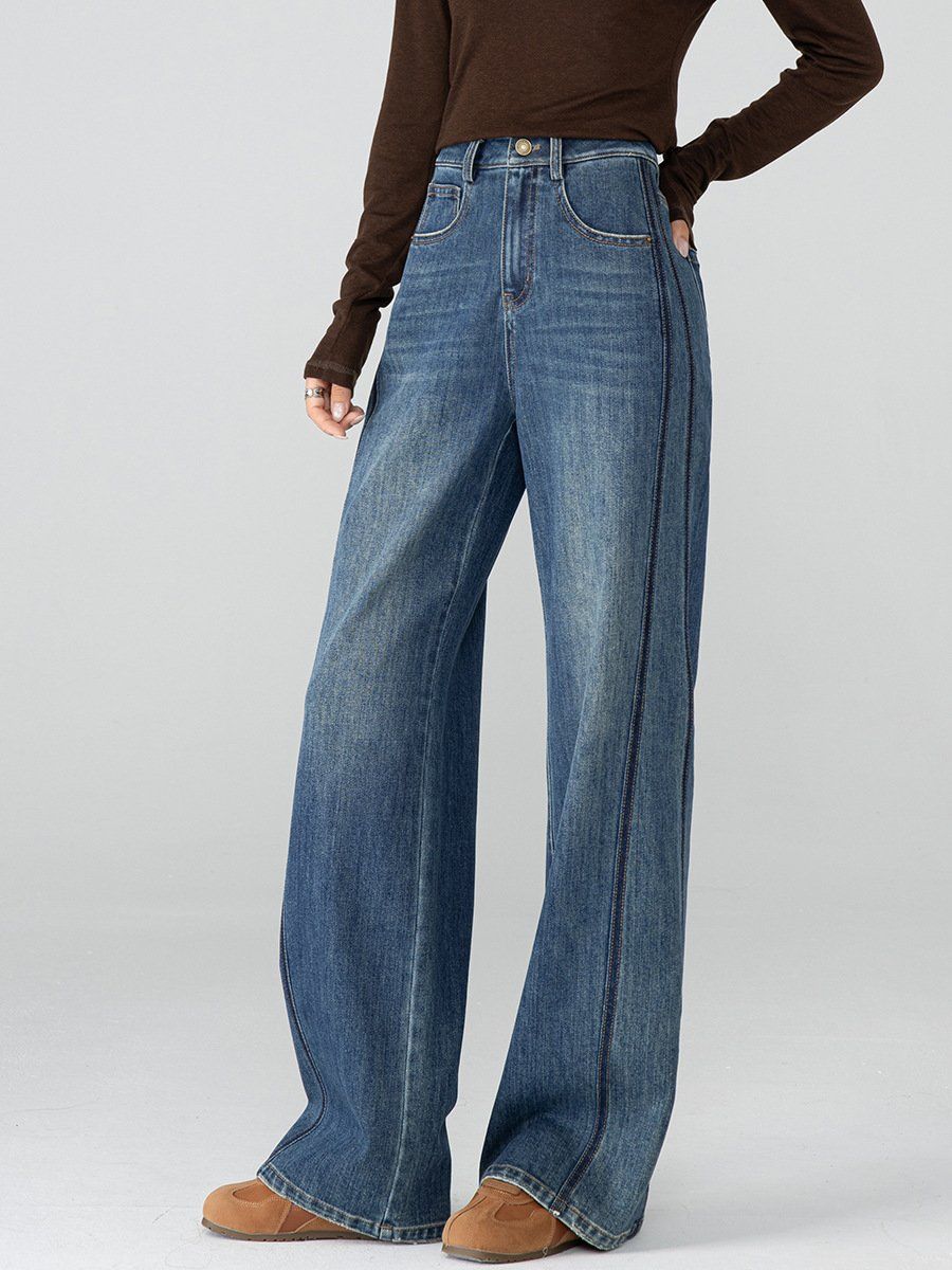  Q359-Quần Jeans Ống Đứng Co Dãn Sườn Kiểu Retro Nghệ Thuật 