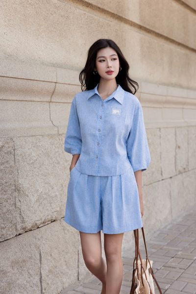  A537- Áo Sơ Mi Linen Lụa Tay Xếp Ly 