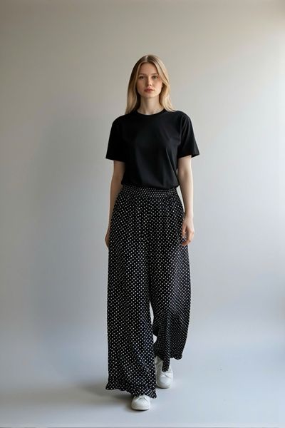  Q350- Quần Cotton Ống Rộng Chấm Bi 