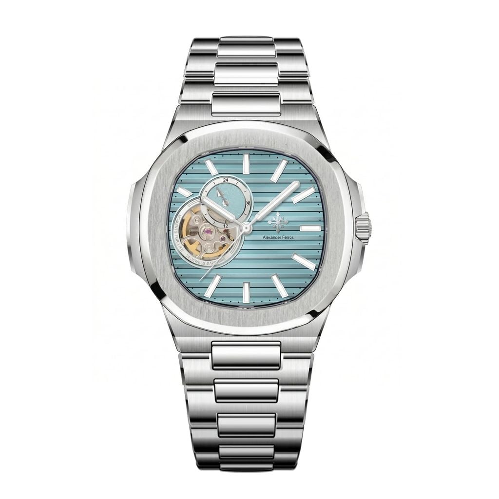 Đồng Hồ 6012S/13 Open Heart Light Blue Silver 42.5mm - Alexander Ferros