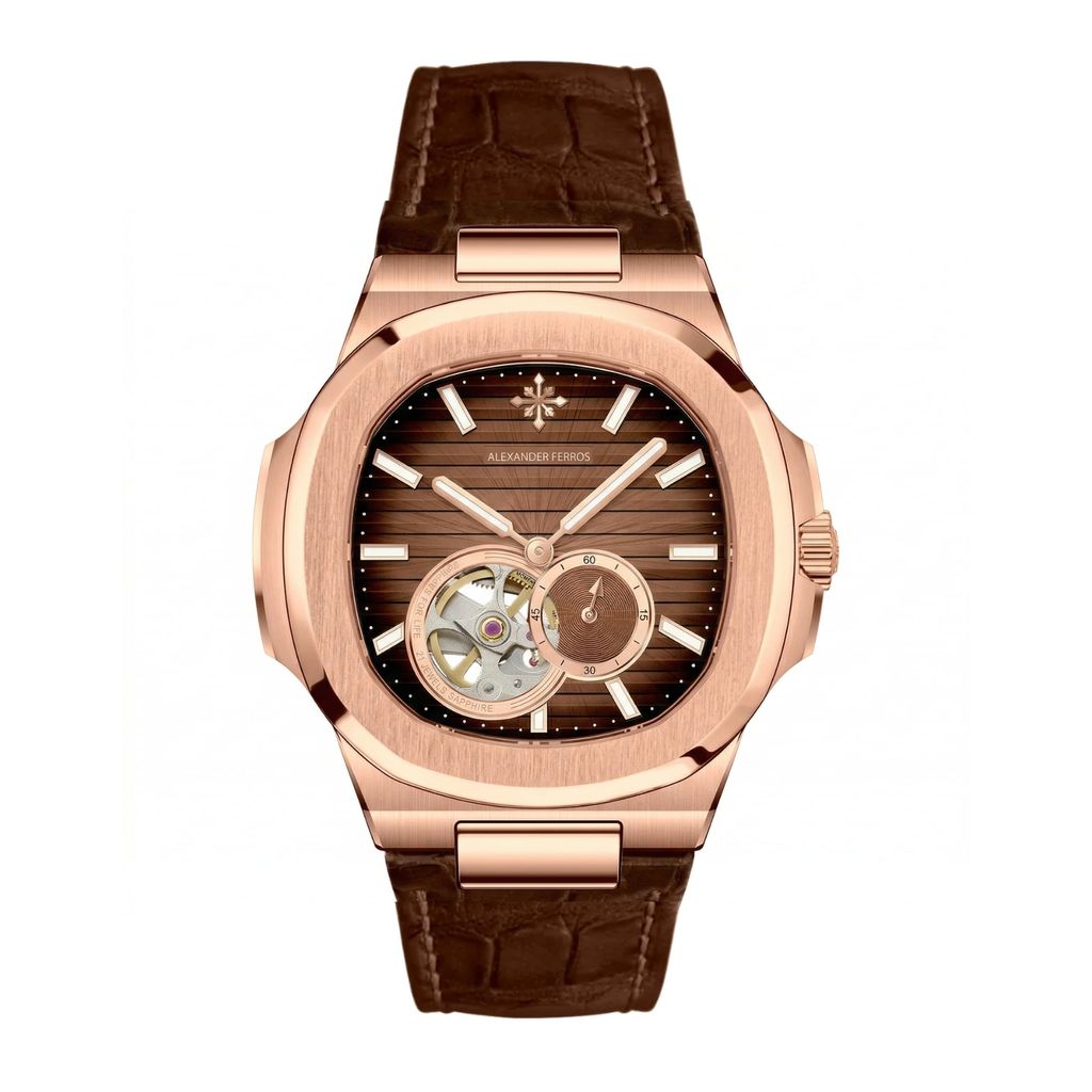 Đồng Hồ 6312R/08 Open Heart Gold Leather 40mm - Alexander Ferros