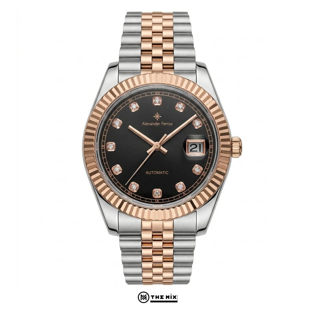 Đồng Hồ AF 8132D/01 - 40mm - Black Sunburst Dial Fluted Silver Gold