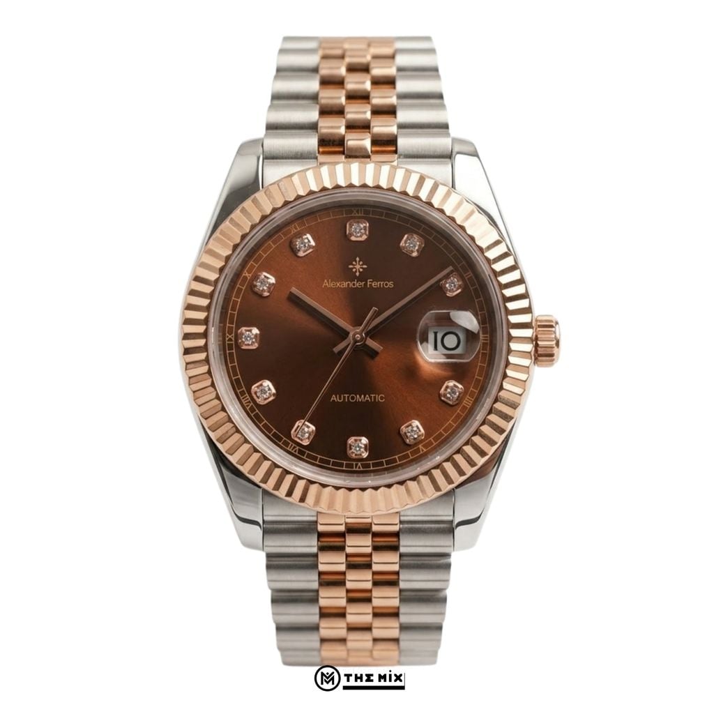 Đồng Hồ AF 8132D/08 - 40mm Choco Sunburst Dial Fluted Silver Gold