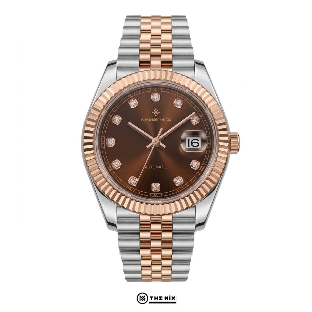 Đồng Hồ AF 8132D/08 - 40mm Choco Sunburst Dial Fluted Silver Gold
