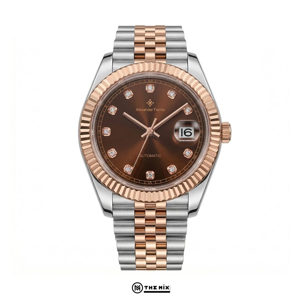 Đồng Hồ AF 8232D/08 - 38mm Choco Sunburst Dial Fluted Silver Gold