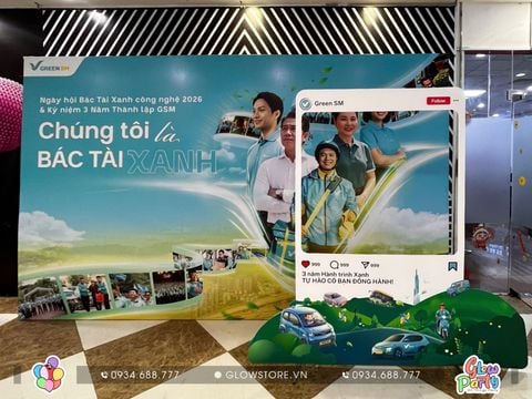 Backdrop sự kiện Green SM với photobooth khung mạng xã hội, hình ảnh tài xế công nghệ