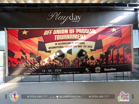 Trang trí giải đấu thể thao Pickleball tại PLAYDAY SPORT COMPLEX với backdrop check-in trao giải banner backdrop 