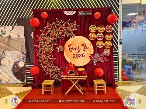 Gói Trang Trí Backdrop Trung Thu sự kiện "Trung Thu 2026" mang lại góc check-in đậm đà bản sắc Việt. 