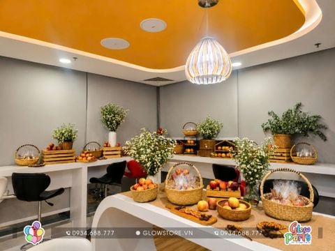 Combo trang trí bàn tiệc trái cây teabreak phong cách rustic mộc mạc  sang trọng cho sự kiện doanh nghiệp