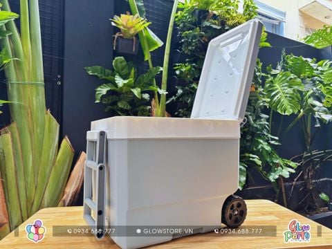 Cho thuê thùng đựng đá giữ nhiệt dung tích 35 lít chất liệu nhựa cao cấp màu xám có và tay kéo tiện lợi cho sự kiện 