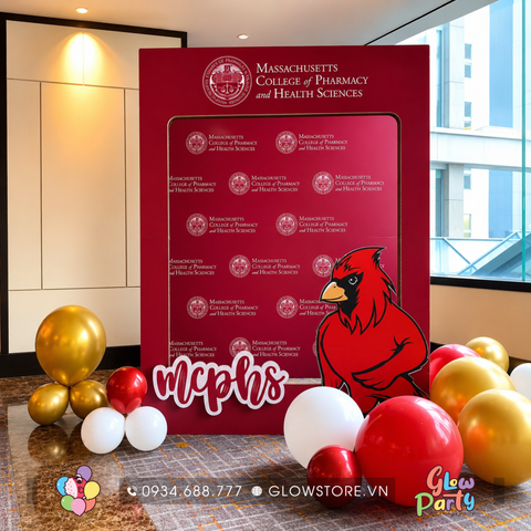 Combo trang trí sự kiện gồm backdrop carton 3mx2m4 và khung photobooth tương tác fastbox 1m4x2m2 màu đỏ mận