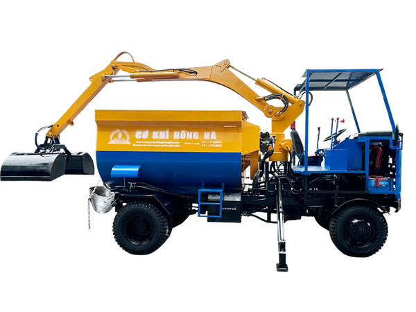 Máy trộn bê tông tự cấp liệu bồn ngang 24 bao 2 cầu động cơ 4 máy