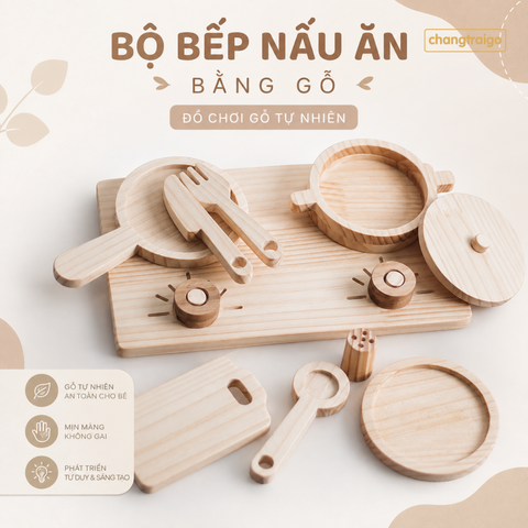 Bộ đồ chơi nhà bếp nấu ăn cho bé bằng gỗ