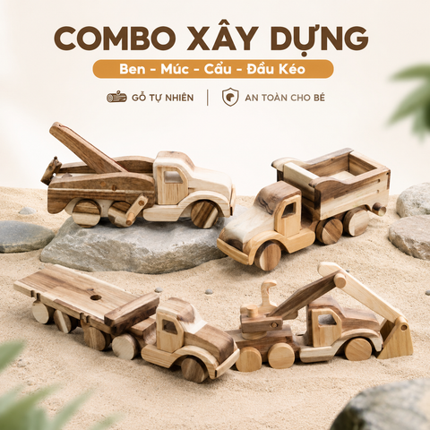 Combo 4 Xe Công Trình - Đồ Chơi Gỗ Trẻ Em Chàng Trai Gỗ