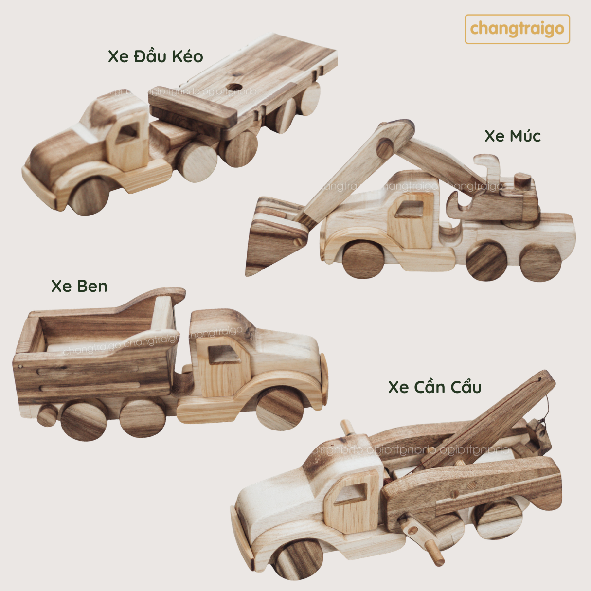 Combo 4 Xe Công Trình - Đồ Chơi Gỗ Trẻ Em Chàng Trai Gỗ