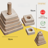 Đồ chơi xếp hình gỗ kim tự tháp, đồ chơi giáo dục Montessori, trò chơi giáo dục Chàng Trai Gỗ