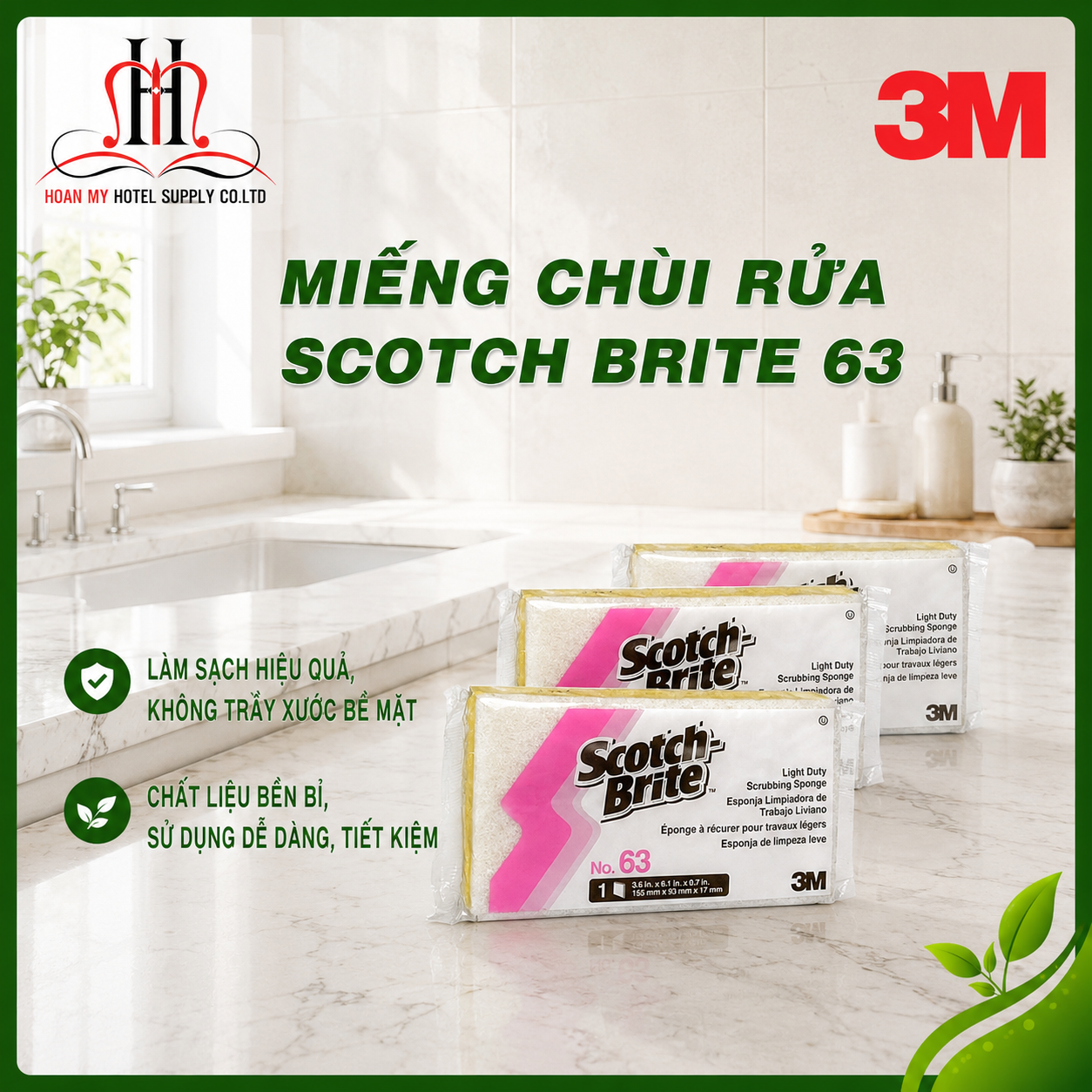 Miếng cọ rửa tác động kép #63 3M 