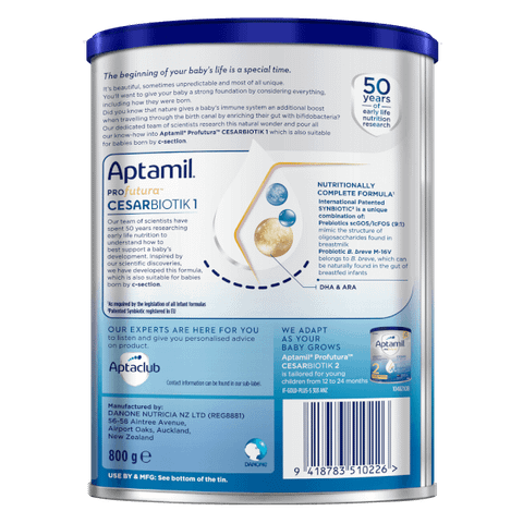 Hộp sữa bột Aptamil Profutura Cesar Biotik số 1 800g dành cho bé 0-6 tháng tuổi.