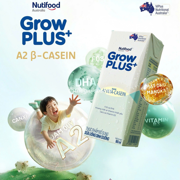 Sữa Bột Pha Sẵn Nutifood GrowPLUS A2 Beta-Casein 180ml (Lốc 4) - Tiện Lợi Đạm A2