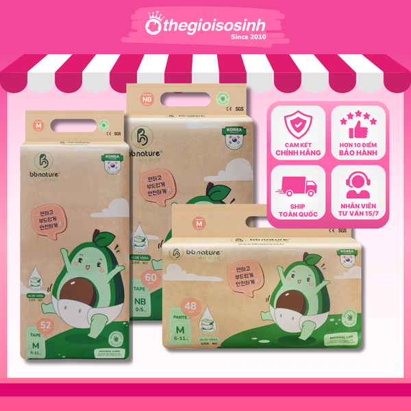 Tã/Bỉm BB Nature dán và quần - Siêu mỏng, thấm hút vượt trội, đủ size NB, S, M, L, XL, XXL