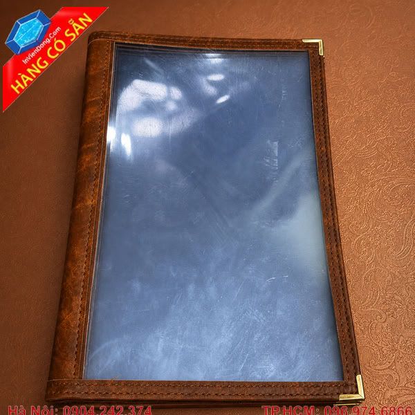 Menu bìa da trong suốt ép chỉ nổi chất liệu PU cao cấp