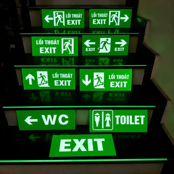 Biển EXIT Thoát Hiểm Dạ Quang Chuẩn PCCC, Phát Sáng Trong Bóng Tối