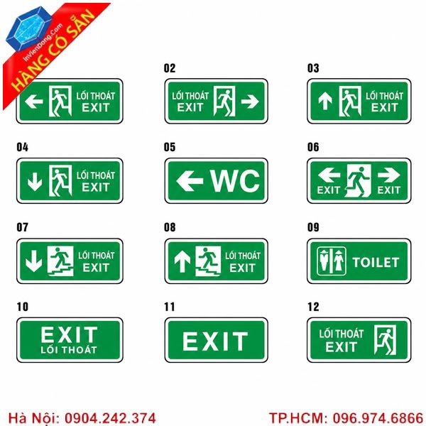 Biển EXIT thoát hiểm dạ quang phát sáng trong bóng tối đạt tiêu chuẩn PCCC.