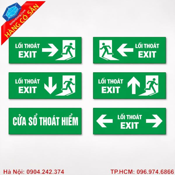 Biển EXIT thoát hiểm dạ quang phát sáng trong bóng tối đạt tiêu chuẩn PCCC.