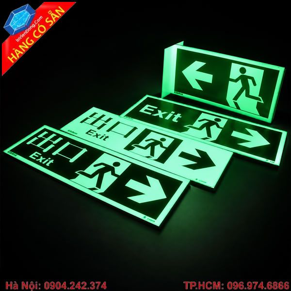 Biển EXIT thoát hiểm dạ quang phát sáng trong bóng tối đạt tiêu chuẩn PCCC.