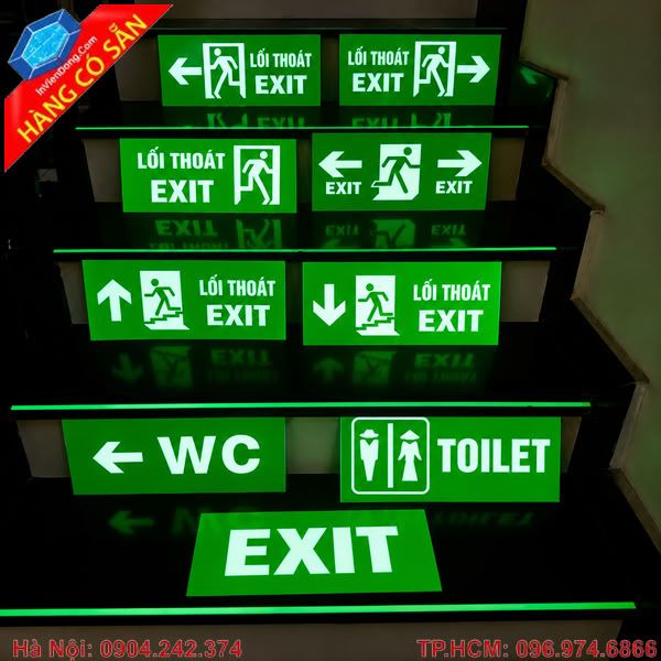 Biển EXIT thoát hiểm dạ quang phát sáng trong bóng tối đạt tiêu chuẩn PCCC.