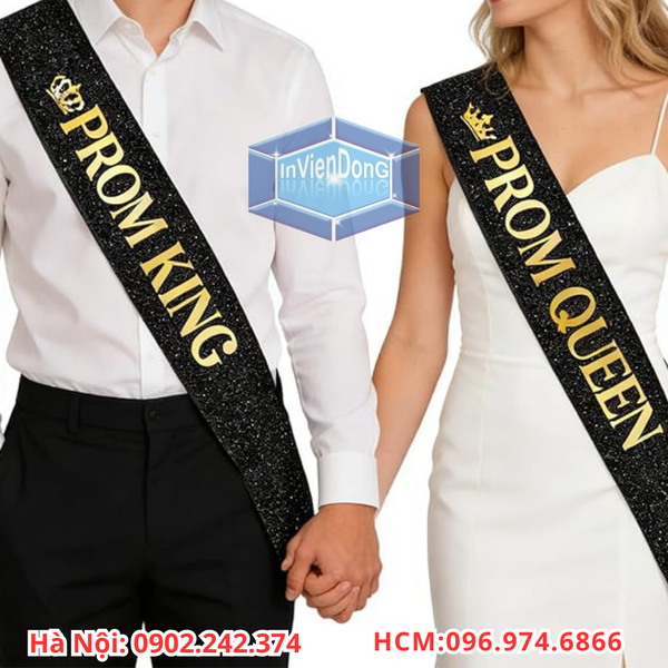 Dải Băng Đeo Chéo Prom King & Queen Ép Nhũ Vàng Lấp Lánh