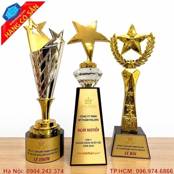 Cúp vinh danh ngành thẩm mỹ thiết kế sang trọng khắc logo theo yêu cầu