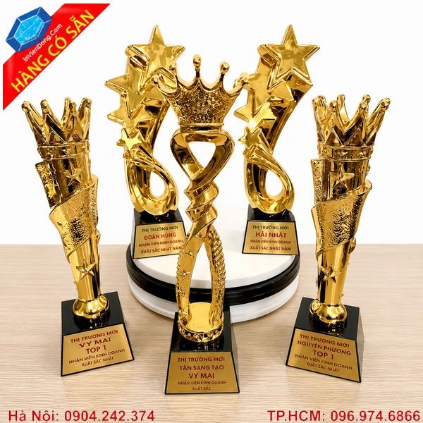 Cúp vinh danh ngành thẩm mỹ thiết kế sang trọng khắc logo theo yêu cầu